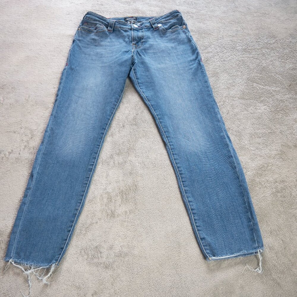 True Religion Jennie Curvy Mid Rise Skinny Jeans | Raw Hem Blue Women’s Sz 29